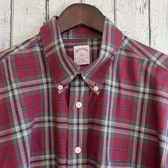 Brooks Brothers Mens 346 Original Polo Shirt Size Large Plaid Red Green Preppy - Picture 1 of 12